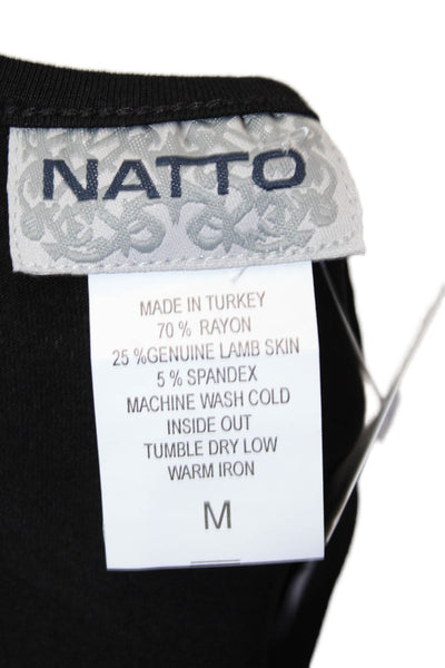 Natto Womens Floral Applique Long Sleeve Stretch Basic Shirt Black Size M
