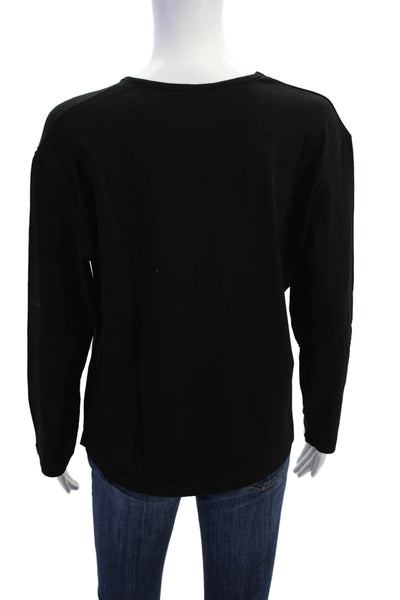 Natto Womens Floral Applique Long Sleeve Stretch Basic Shirt Black Size XL