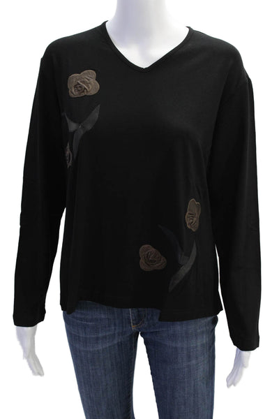 Natto Womens Beaded Applique Long Sleeve Stretch Basic Shirt Black Size 1XL