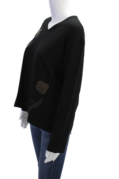 Natto Womens Beaded Applique Long Sleeve Stretch Basic Shirt Black Size 1XL