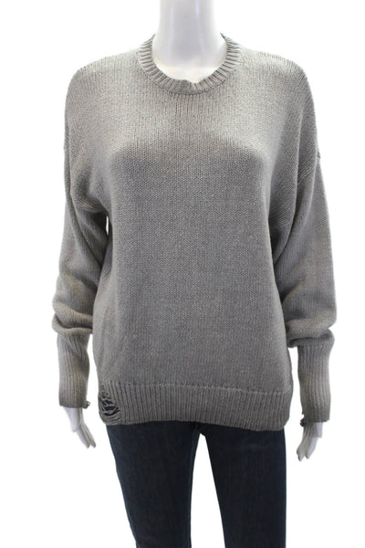NSF Womens Cotton Blend Knit Round Neck Pullover Sweater Top Gray Size P