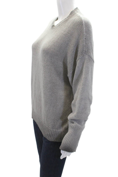NSF Womens Cotton Blend Knit Round Neck Pullover Sweater Top Gray Size P