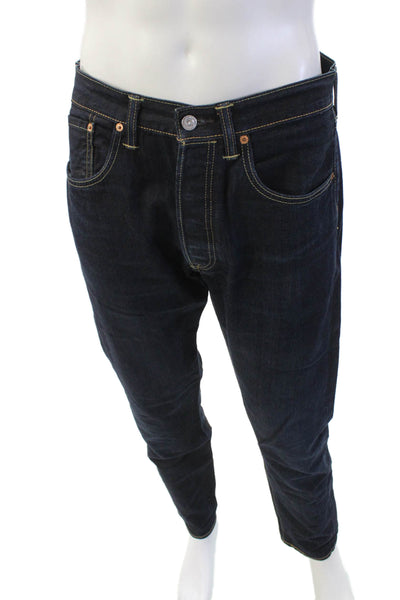 Levis Mens Button Fly Dark Wash Straight Leg Jeans Blue Denim Size 31x32