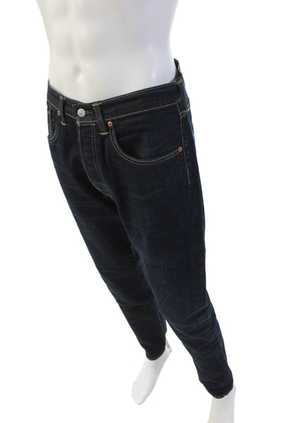 Levis Mens Button Fly Dark Wash Straight Leg Jeans Blue Denim Size 31x32