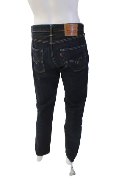 Levis Mens Button Fly Dark Wash Straight Leg Jeans Blue Denim Size 31x32