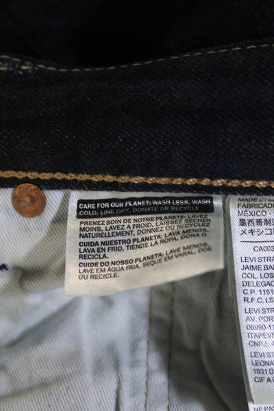 Levis Mens Button Fly Dark Wash Straight Leg Jeans Blue Denim Size 31x32