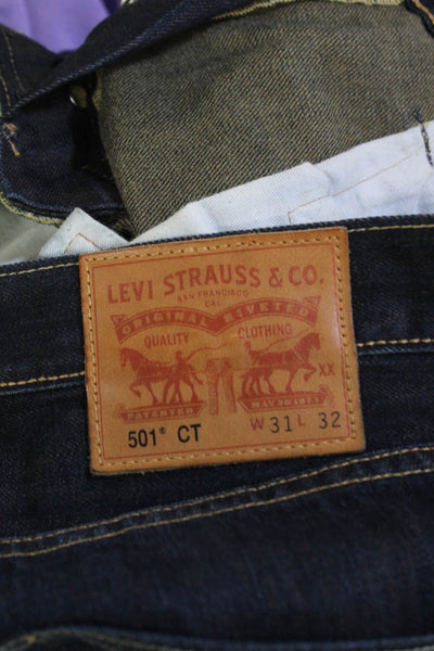 Levis Mens Button Fly Dark Wash Straight Leg Jeans Blue Denim Size 31x32