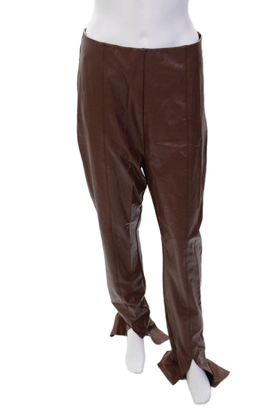 Amanda Uprichard Paneled Ankle Slit Detail High Waisted Pants Brown Size L