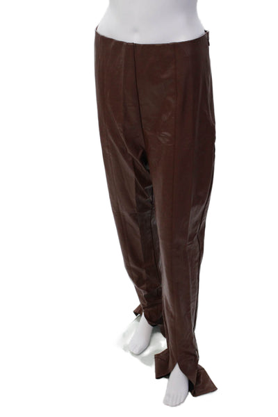 Amanda Uprichard Paneled Ankle Slit Detail High Waisted Pants Brown Size L
