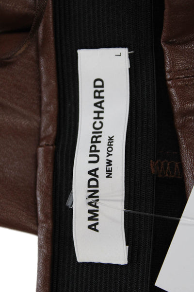 Amanda Uprichard Paneled Ankle Slit Detail High Waisted Pants Brown Size L