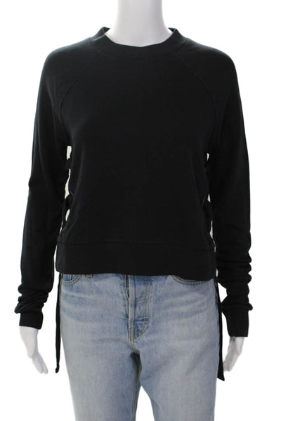 Allsaints Womens Long Sleeve Round Neck Criss Cross Crop Sweater Black Size S