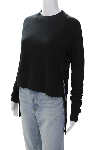 Allsaints Womens Long Sleeve Round Neck Criss Cross Crop Sweater Black Size S