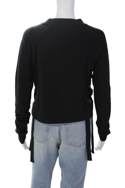 Allsaints Womens Long Sleeve Round Neck Criss Cross Crop Sweater Black Size S