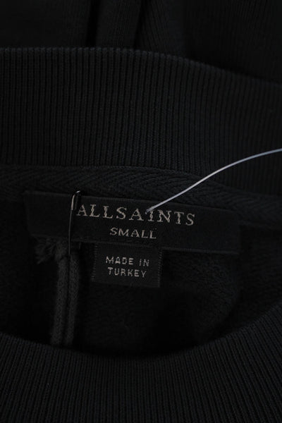 Allsaints Womens Long Sleeve Round Neck Criss Cross Crop Sweater Black Size S