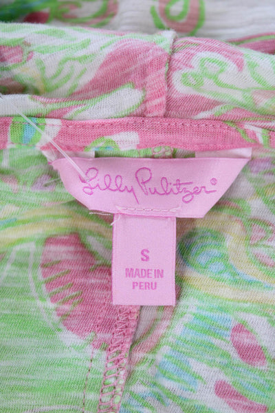 Lily Pulitzer Womens Cotton V-neck Hood Long Sleeve Abstract Blouse Green Size S
