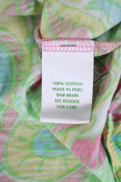 Lily Pulitzer Womens Cotton V-neck Hood Long Sleeve Abstract Blouse Green Size S