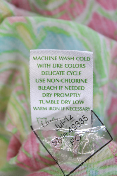 Lily Pulitzer Womens Cotton V-neck Hood Long Sleeve Abstract Blouse Green Size S