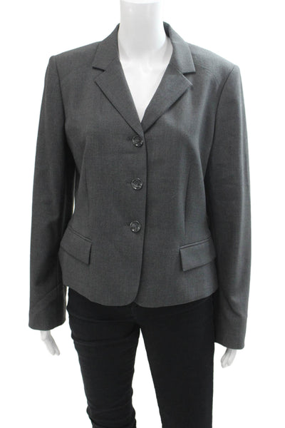 Calvin Klein Womens Collared Long Sleeve Button Up Blazer Jacket Gray Size 10