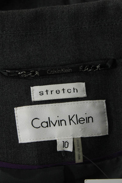 Calvin Klein Womens Collared Long Sleeve Button Up Blazer Jacket Gray Size 10