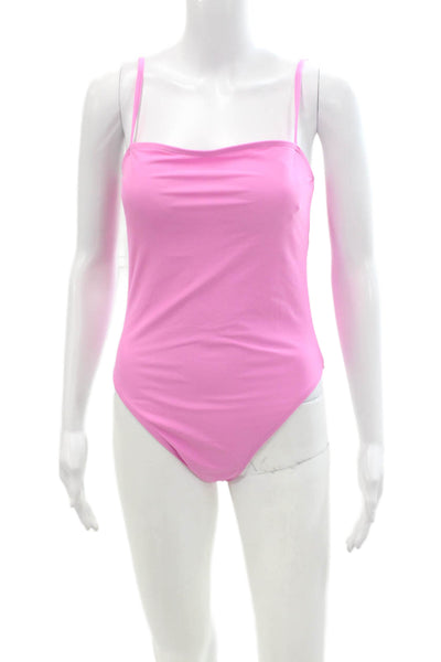 Relleciga Womens Stretch Square Neck High Cut One Piece Bathing Suit Pink Size M