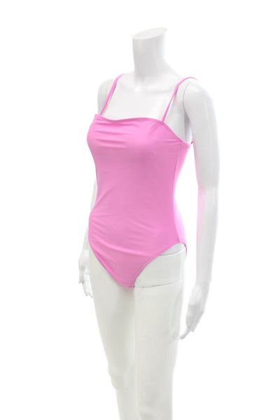 Relleciga Womens Stretch Square Neck High Cut One Piece Bathing Suit Pink Size M