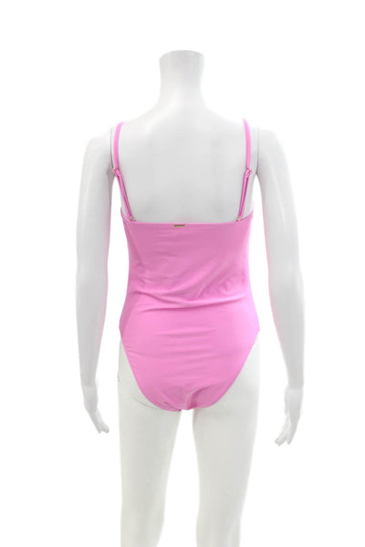 Relleciga Womens Stretch Square Neck High Cut One Piece Bathing Suit Pink Size M