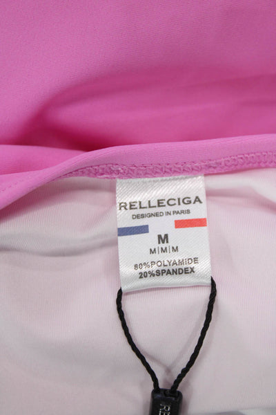 Relleciga Womens Stretch Square Neck High Cut One Piece Bathing Suit Pink Size M