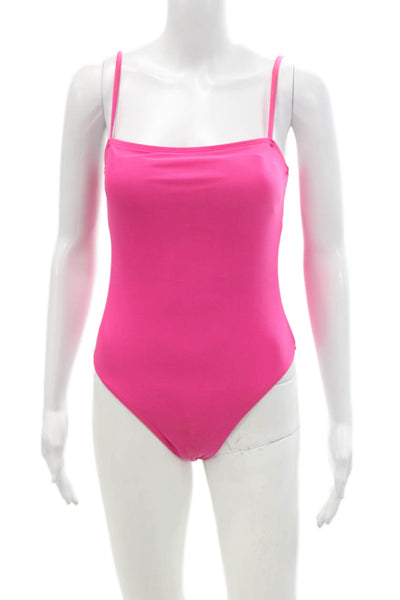 Relleciga Womens Stretch Square Neck High Cut One Piece Bathing Suit Pink Size M