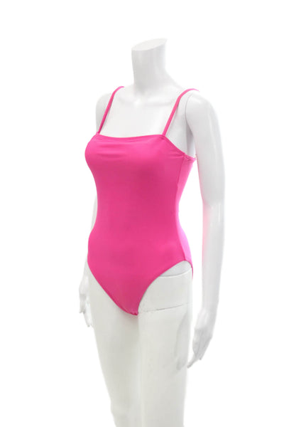 Relleciga Womens Square Neck High Cut One Piece Bathing Suit Hot Pink Size S