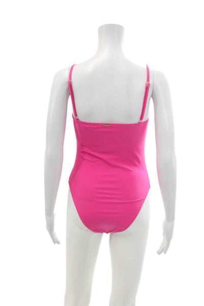 Relleciga Womens Stretch Square Neck High Cut One Piece Bathing Suit Pink Size M
