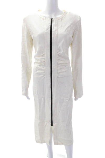Valentina Kova Womens Ruched Detail Long Sleeve Zippered Maxi Dress White Size M