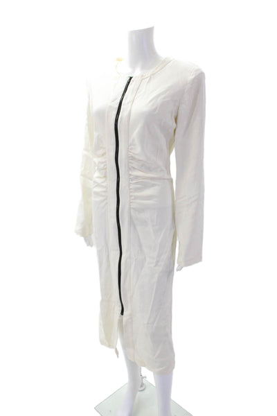 Valentina Kova Womens Ruched Detail Long Sleeve Zippered Maxi Dress White Size M