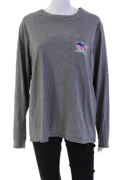 Vineyard Vines Women's Roud Neck Long Sleeves Graphic T-Shirt Gray Size M