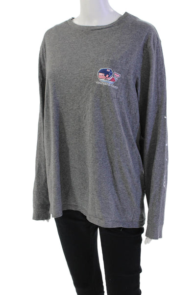 Vineyard Vines Women's Roud Neck Long Sleeves Graphic T-Shirt Gray Size M