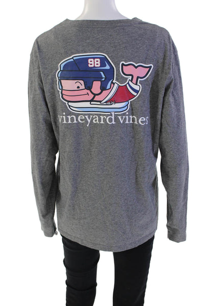 Vineyard Vines Women's Roud Neck Long Sleeves Graphic T-Shirt Gray Size M