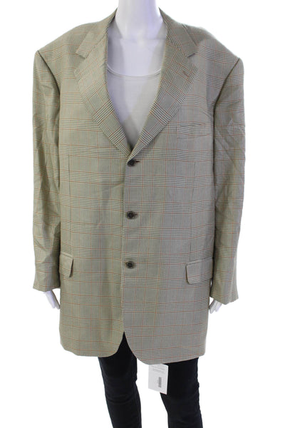 Designer Women's Collared Long Sleeves Lined One Button Plaid Jacket Size 46