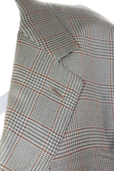 Designer Women's Collared Long Sleeves Lined One Button Plaid Jacket Size 46