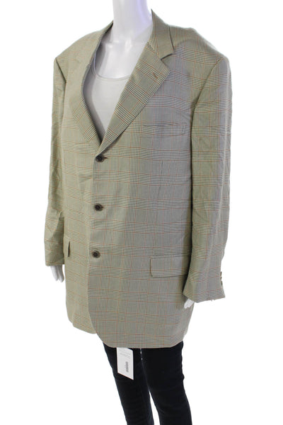 Designer Women's Collared Long Sleeves Lined One Button Plaid Jacket Size 46