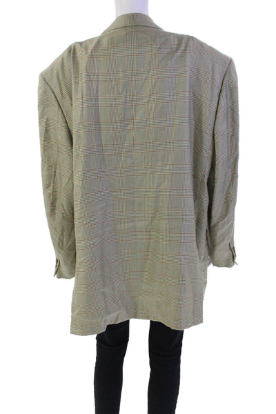 Designer Women's Collared Long Sleeves Lined One Button Plaid Jacket Size 46
