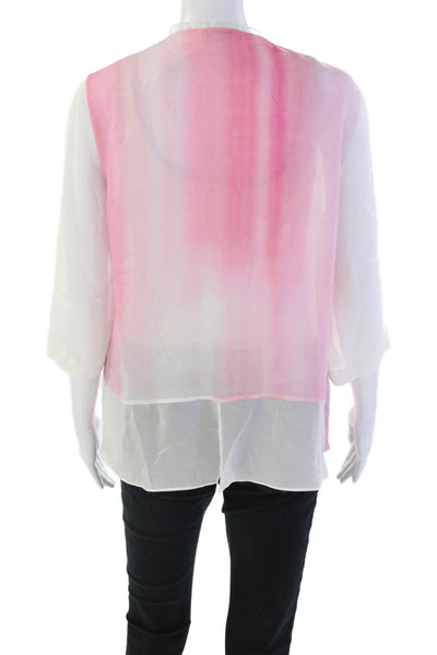 Elie Tahari Womens Silk Tie Dye Long Sleeve Button Up Blouse Top Pink Size M
