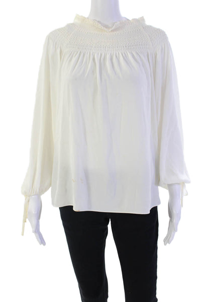 Escada Womens Shirred Long Sleeve Pullover Blouse Top Cream Size 36