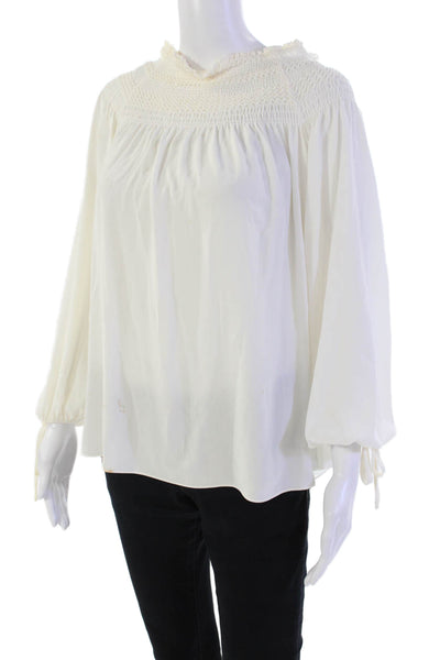 Escada Womens Shirred Long Sleeve Pullover Blouse Top Cream Size 36