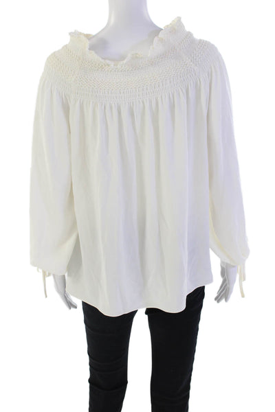Escada Womens Shirred Long Sleeve Pullover Blouse Top Cream Size 36