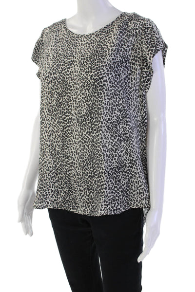Joie Womens Silk ANimal Print Round Neck Short SLeeve Blouse Top White Size L