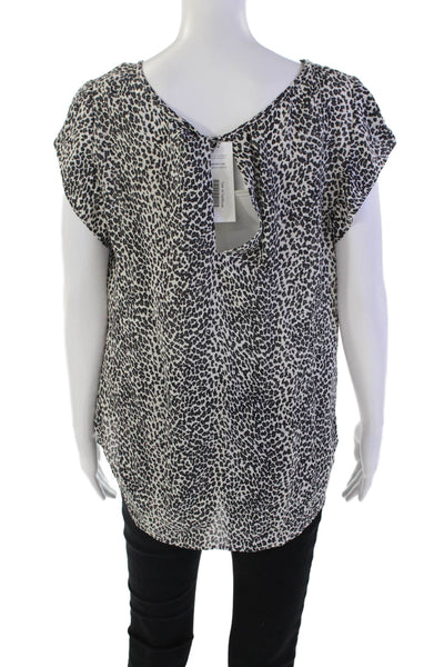 Joie Womens Silk ANimal Print Round Neck Short SLeeve Blouse Top White Size L