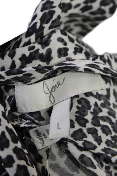 Joie Womens Silk ANimal Print Round Neck Short SLeeve Blouse Top White Size L