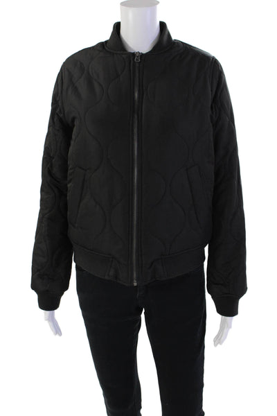 Thread & Supply Womens Quilted Long Sleeve Bomber Jacket Black Size XS