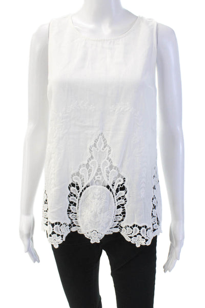 Cynthia Rowley Women's Round Neck Sleeveless Embroidered Blouse White Size M