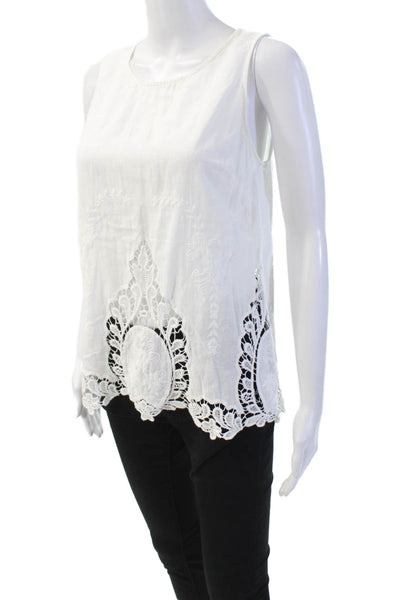 Cynthia Rowley Women's Round Neck Sleeveless Embroidered Blouse White Size M