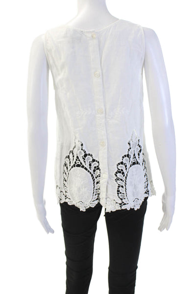 Cynthia Rowley Women's Round Neck Sleeveless Embroidered Blouse White Size M